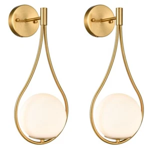 2-Pack Mid-Century Modern Wall Sconces Bathroom Globe Vanity Light Fixture Brass - Picture 1 of 8