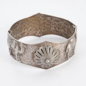 Silver Tone Camel Hamsa Hand of Fatima Hinged Islamic Bracelet India 2.5" dia - Bild 1 von 8