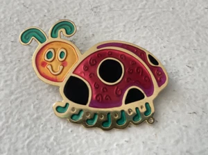 Gold Tone / Red Black Green Orange Ladybug Brooch Lapel Pin Flat 2”W - Picture 1 of 6