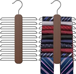Tie Hanger,Tie Organizer for Closet 20 Storage Capacity,Wooden 1 Walnut - Picture 1 of 6