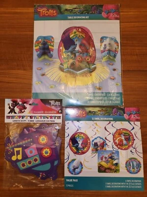 Conjunto de festa de aniversário Trolls banner mesa peças centrais decoração de teto #40123 - Imagem 1 de 4