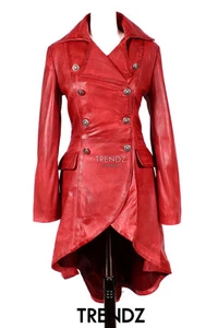 Ladies Leather Flare Coat ENVY Red Gothic Style Real Leather Trench coat 3492 - Picture 1 of 12