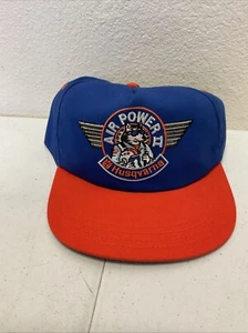 Husqvarna Hat Cap Air Power II Blue/Red Leather Strap Back Eagle Made in USA - Picture 1 of 4