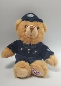 STUFFED  union jack plush teddy police small navy blue suit  soft furry brown - Picture 1 of 12
