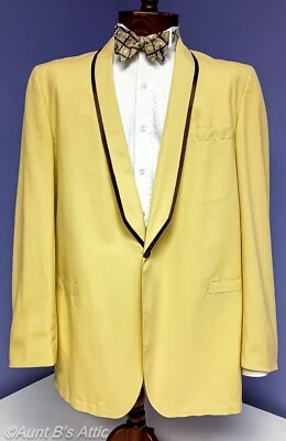 Vtg 60's  Nite Magic By After Six Yellow Formal Shawl Collar Tuxedo Jacket 43L - Image 1 of 4