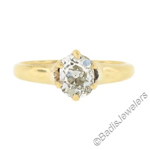 Antique Victorian 14k Gold 0.82ct Old Cushion Diamond Solitaire Engagement Ring - Picture 1 of 9