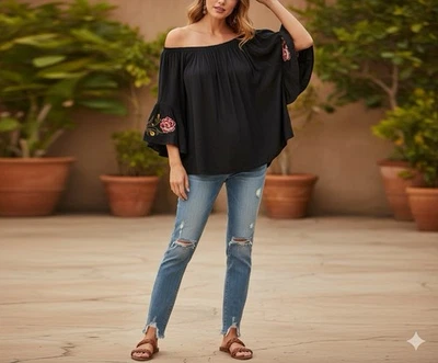 Feathers Dress Womens Floral Embroidered Off The Shoulder Dress Sz XL Flowy - Image 1 of 4