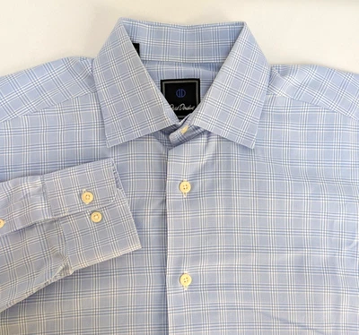 Camisa de vestir para hombre David Donahue 16 32/33 azul claro ventana cuadros 100 % algodón Foto 1 de 4