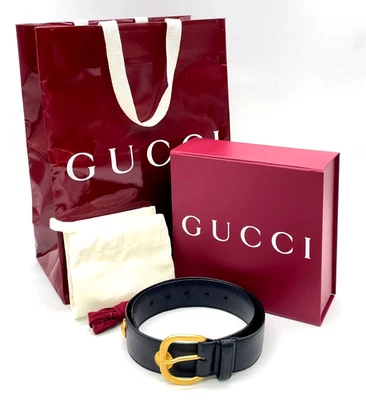 Auténtico Cinturón GUCCI Cuero Negro 031.01 Hebilla Dorada | Con Caja Bolsa SK110420 - Imagen 1 de 4