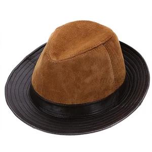 Men's Oversize Fedora Hat Sheepskin Leather British Gentleman Jazz Cap New - Picture 1 of 24
