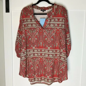 Top túnica Letdiosto para mujer talla grande 3X rojo cachemira floral boho cottagecore - Imagen 1 de 4