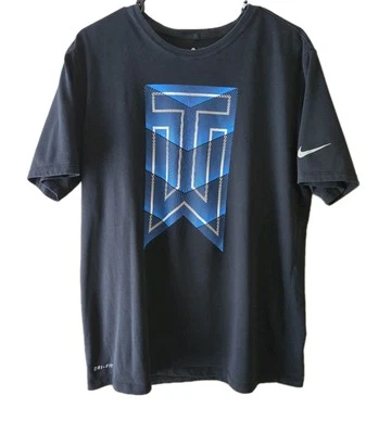 Nike Golf Tiger Woods Collection Dri-Fit Black Tee Blue Logo Size Large Fits S/M - Image 1 of 4