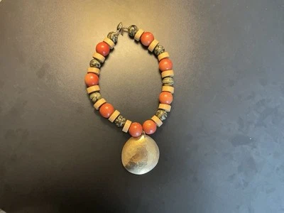 Wood Beaded And Pewter Pendant Necklace - Image 1 of 4