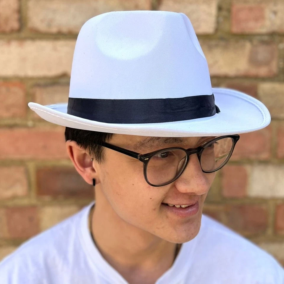 Sombrero de gángster blanco adulto años 20 disfraz de Trilby Al Capone Gatsby Foto 1 de 2