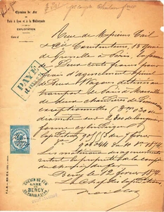 Frankreich, 1874, Vintage Quittung Bestätigung - Chemins de Fer de Paris nach Lyon - Bild 1 von 1