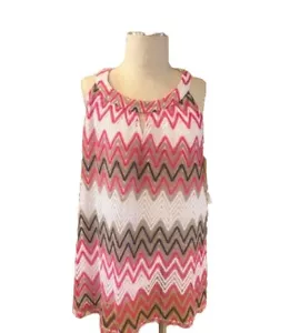 Tacera Tank Top Womens Size 2X Multi Lace Chevron Sleeveless Keyhole Halter - Picture 1 of 8