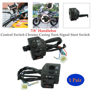 2PCS Motorcycle 7/8" Handlebar Control Switch Chrome Turn Signal Start Switch