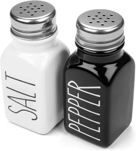 Farmhouse Ceramic Salt and Pepper Shakers Set with Extra Lids. 100% Stoneware - Picture 1 of 9