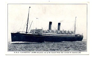 RMS LAURENTIC AT SEA, CUNARD WHITE STAR LIMITED SHIP LINE, c. 1930's   - Picture 1 of 2