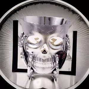 Gothic Punk Scheletro Teschio In Mani Snack Caramelle Fioriera Ciotola Argento Nuovo - Foto 1 di 4