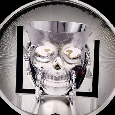 Gothic Punk Large Silver Skull Plastic Halloween Candy Snack Bowl 7"×6" New  - Image 1 of 4