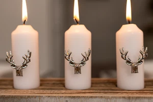 Stag Candle Pins Silver Reindeer 3pc Set Home Decor Metal Antler Decorative Gift - Picture 1 of 24