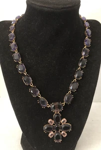 Amethyst colored Flower Pendant Statement Necklace 925 silver Goldtone 18"L - Picture 1 of 11