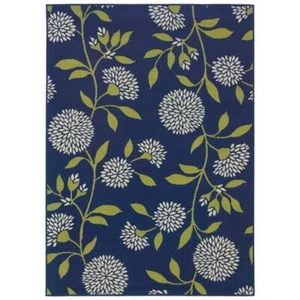 4' X 5' Blue and Green Floral Indoor Outdoor Area Rug - Picture 1 of 3