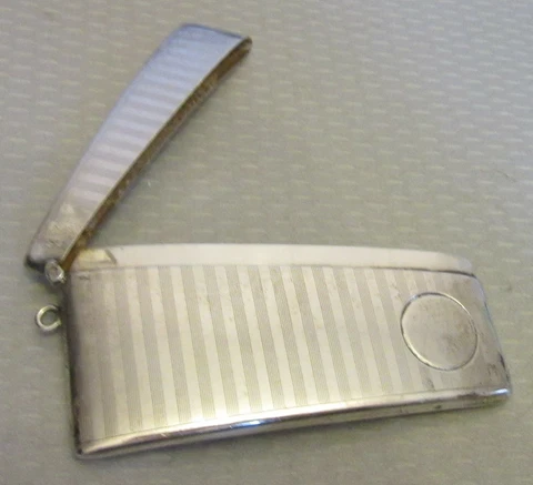 antique STERLING SILVER MH CALLING CARD CASE engine turned curved chatelaine Cover