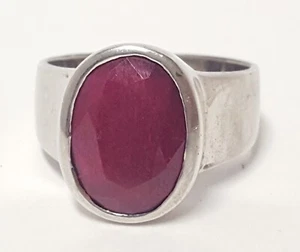Ruby Sterling Silver Ring Size 9.25 Oval Facet Natural Opaque Gemstone 7.7g Vtg - Picture 1 of 23