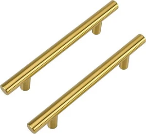 5 x Tiradores de gabinete de cocina de acero inoxidable con centros de 128 mm dorados para cajones - Imagen 1 de 10