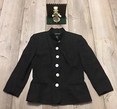 Lauren Ralph Lauren Women's 4 Black Linen Button Military Style Jacket Nice - Image 1 of 4