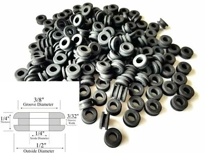 RUBBERFEETWAREHOUSE Pack of 100 Rubber Grommets: 1/4 Inside Diameter - 3/32" Groove Width - Fits 3/8