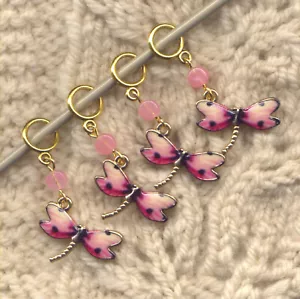 Dragonfly Knitting Stitch Markers Pink Spotted Set of 4/SM187 - Picture 1 of 1