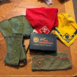 Vintage Boy Scouts of America Green Canvas Official Leggings, Cap, Scarfs BSA - Picture 1 of 7