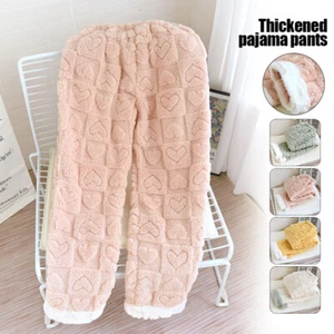 Womens Flannel Pajama Pants Nightwear Lounge Warm Winter Homewear Thick Trouser - Picture 1 of 22