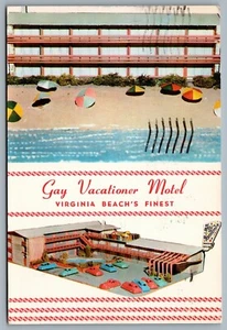 Postcard Virginia Beach VA c1958 Gay Vacationer Motel Ocean Front Dual View - Bild 1 von 2