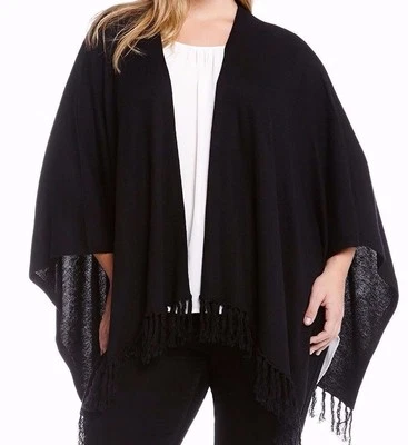 Capa Karen Kane 3L89630W talla grande negra con flecos - Precio de venta sugerido por el fabricante $138 Foto 1 de 4