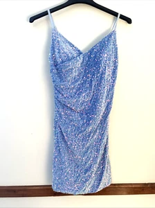 Powder Blue pink Sequin Mini Dress 10 Bodycon Prom Formal Cocktail - Picture 1 of 11