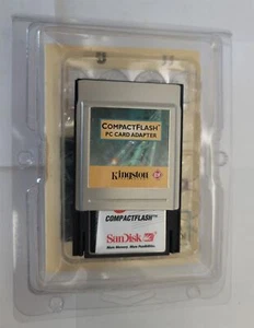 Kingston CompactFlash PC Card Adapter CF/128ADP w/ SanDisk 64MB Card - Picture 1 of 9