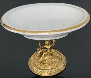 VTG GOLD GILDED CHERUB W PORCELAIN GOLD TRIM SOAP DISH - Picture 1 of 9