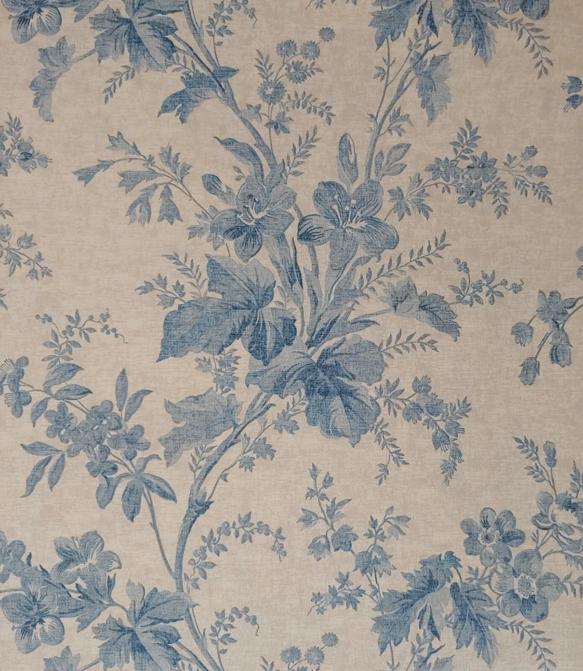 Coral Harbour Fabric Ralph Lauren NOS Blue Floral Cotton Twill BY THE YARD - Image 1 of 4