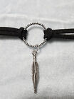 Black Suede Ring Choker 12-16&quot; Copper or Silver &amp; charm tribal boho punk surfer