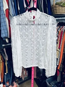 Crimson juniors size XL solid white lace mockneck long sleeve blouse boutique - Picture 1 of 4