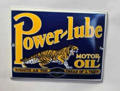 POWER-LUBE MOTOR OIL. PORCELAIN EMAILLE / ENAMEL SHIELD, SIGN, PLATE RETRO!! - Image 1 of 2
