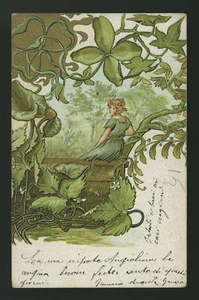 cartolina d'epoca-post card-QUADRIFOGLIO-quatrefoil-fortuna LIBERTY - Bild 1 von 1