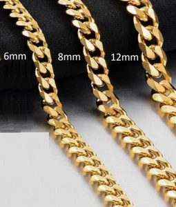 Mens Stainless Steel Gold Curb Link Chain Bracelet Necklace Jewellery 12/8/6mm - Picture 1 of 17