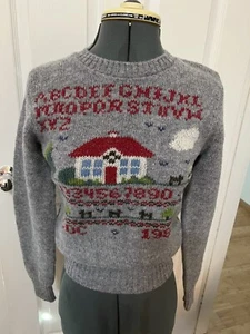 VINTAGE 1983 ALL WOOL SCHOOLHOUSE ROCKABILLY SWEATER SIZE SMALL/MEDIUM MS LEE - Picture 1 of 7