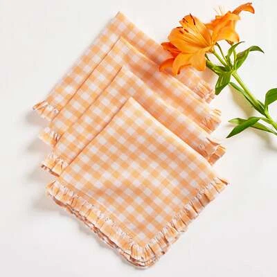Solino Home Tovaglioli da Pranzo 100% Puro Lino 20x20" per Autunno - Gingham Ruffle - Immagine 1 di 4