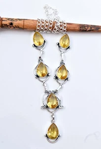 Yellow Citrine Handmade Gemstone 925 Sterling Silver Beautiful Necklace-17-18" - Picture 1 of 5